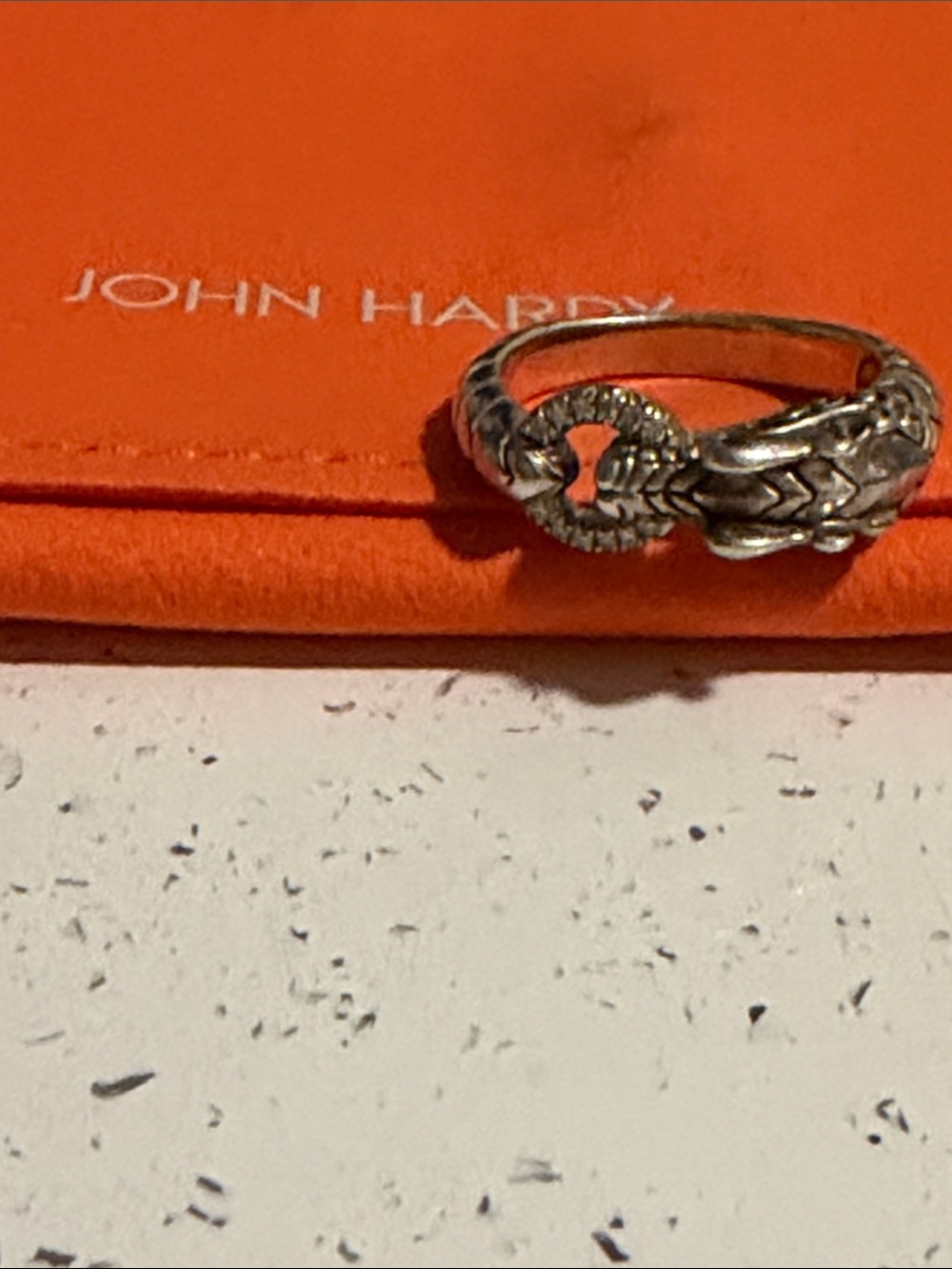 John Hardy Silver Naga Dragon Head Diamonds Ring / Size 7